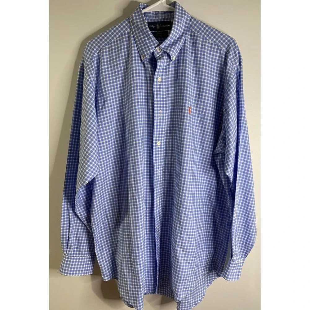 Polo‎ Ralph Lauren Blue Check Shirt Men's Medium Long Sleeve Cotton Logo